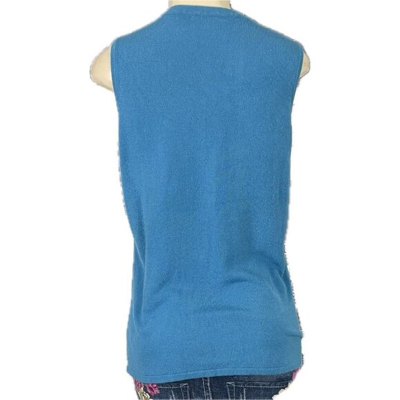 Susan Graver M Solid Teal Scoop Neckline Ribbed Trim Sleeveless Sweater Top - Picture 4 of 6